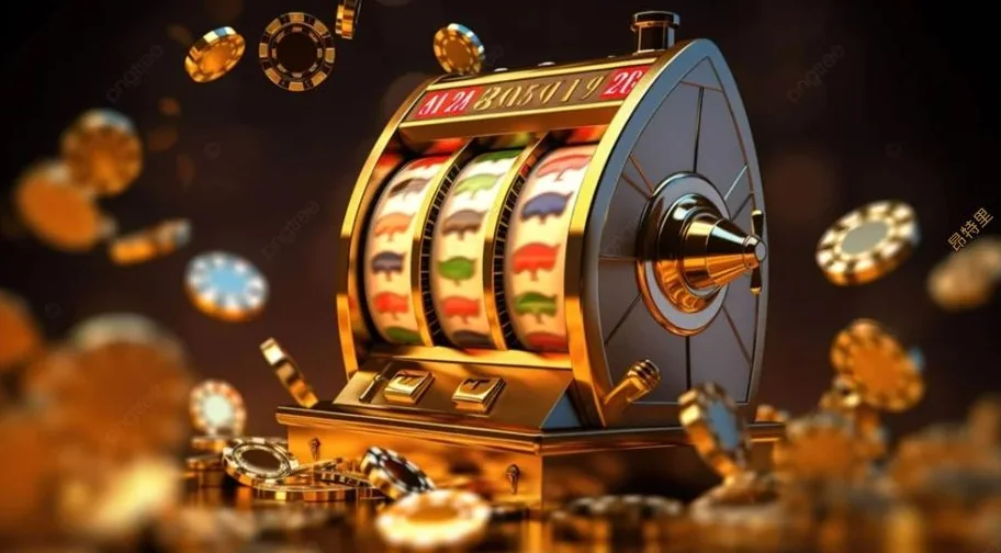 Reel slot digital dengan simbol permainan dan panel fitur